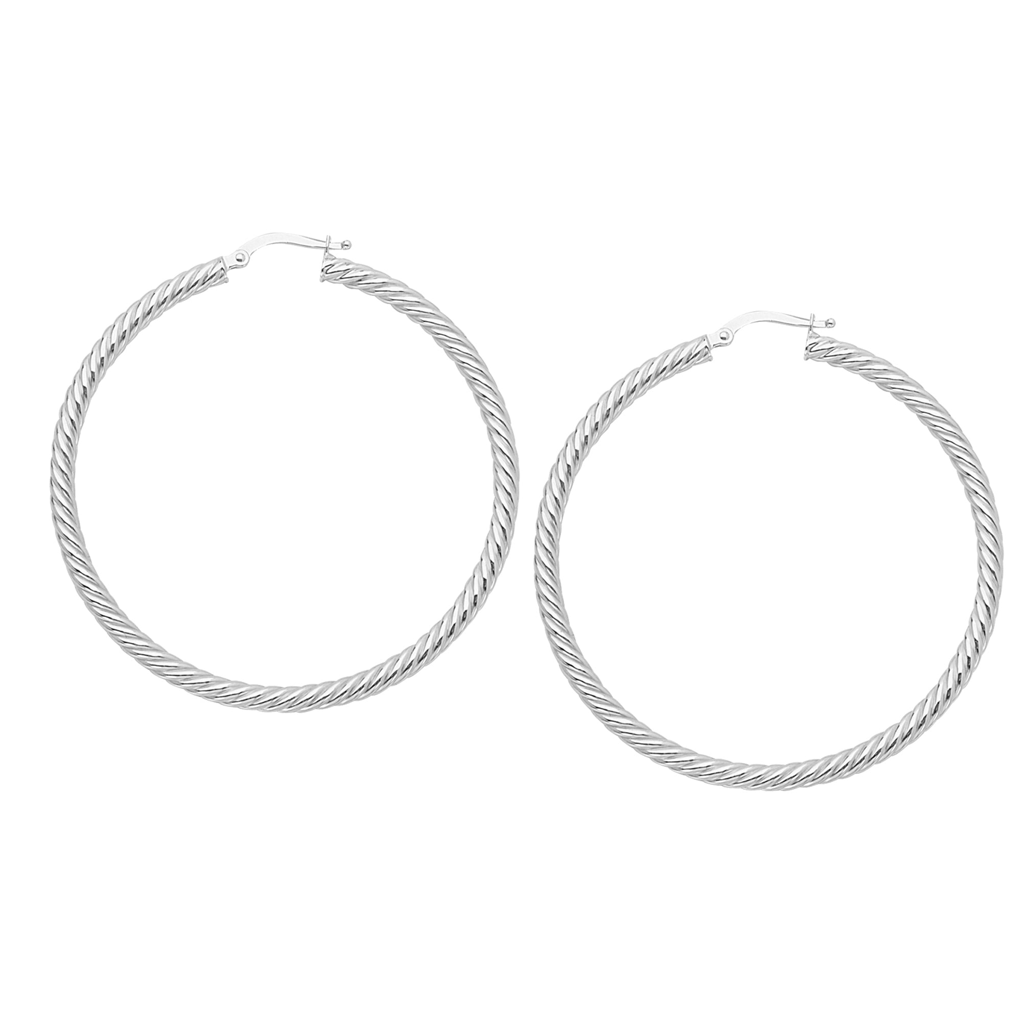 14k Gold Round Twisted Hoop Earrings, Diameter 50 mm fine designer jewelry for men and women