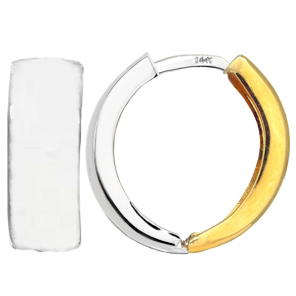 14k 2 Tone Gold Snuggable Huggie Reversible Earrings, Diameter 15mm