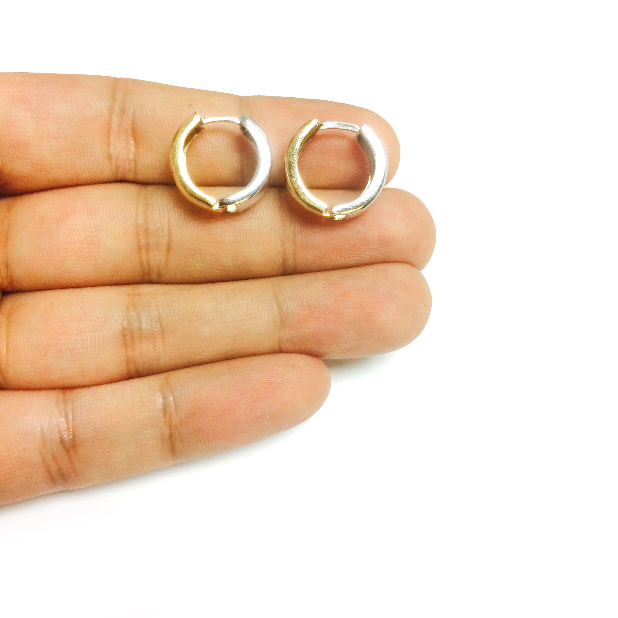14k 2 Tone Gold Snuggable Huggie Reversible Earrings, Diameter 15mm fine designer jewelry for men and women