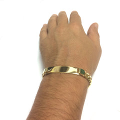 14k Yellow Gold Curb Link Mens ID Bracelet, 8.5"