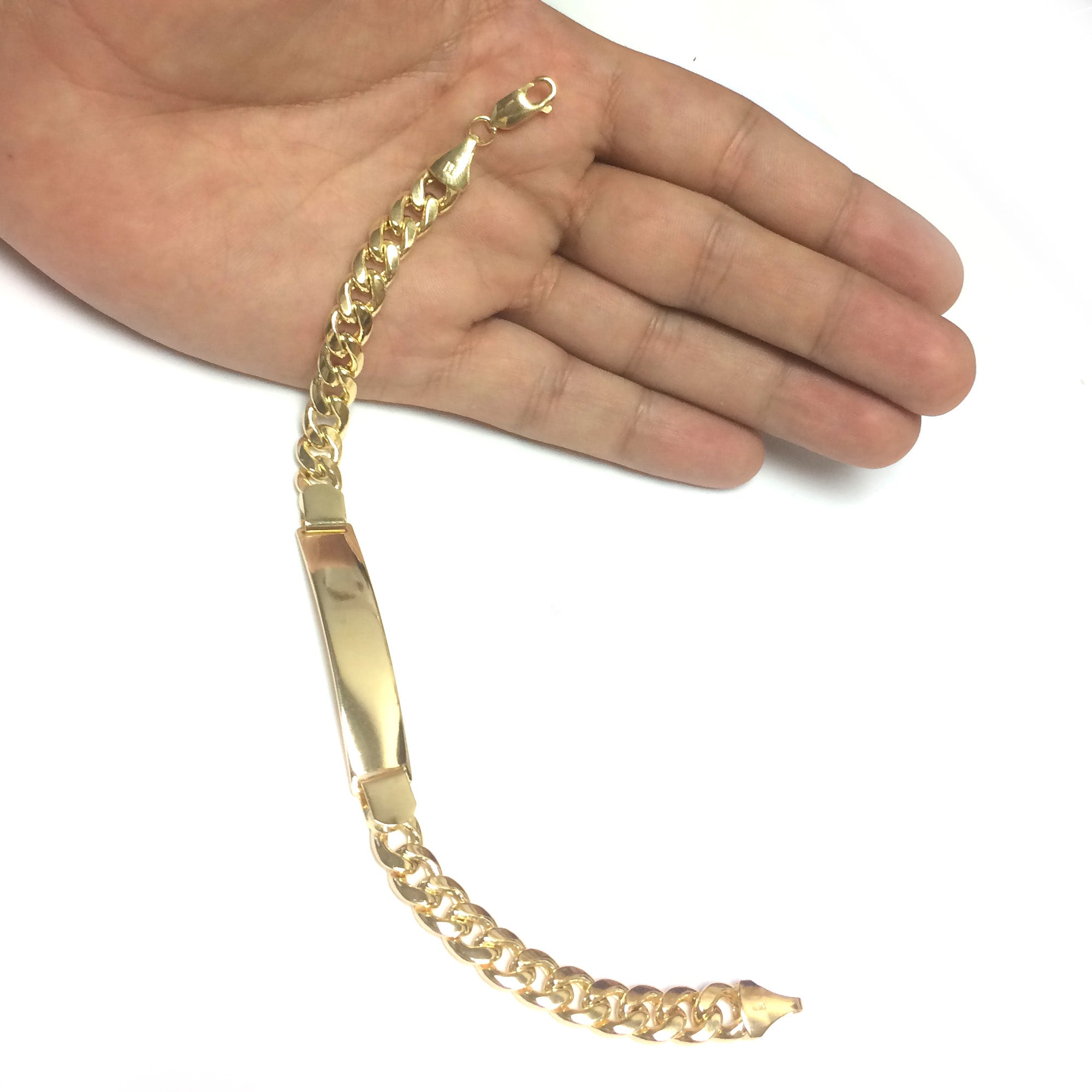 14k gult guld Curb Link Herr ID-armband, 8,5" fina designersmycken för män och kvinnor