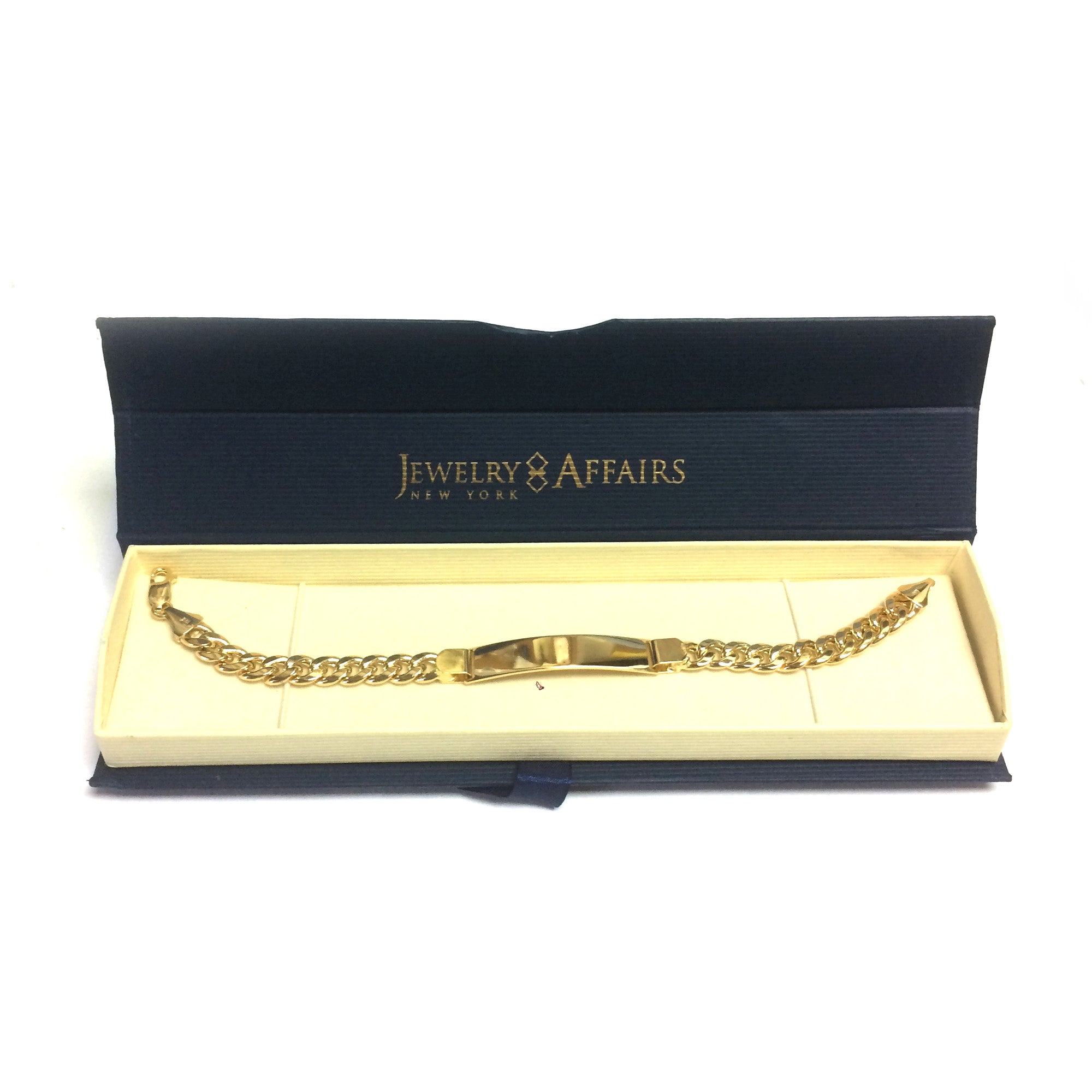 14k Yellow Gold Curb Link Mens ID Bracelet, 8.5" fine designer jewelry for men and women