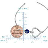 Heart Theme Double Sided Evil Eye Adjustable Necklace In Rhodium Plated Sterling Silver, 17" to 18"