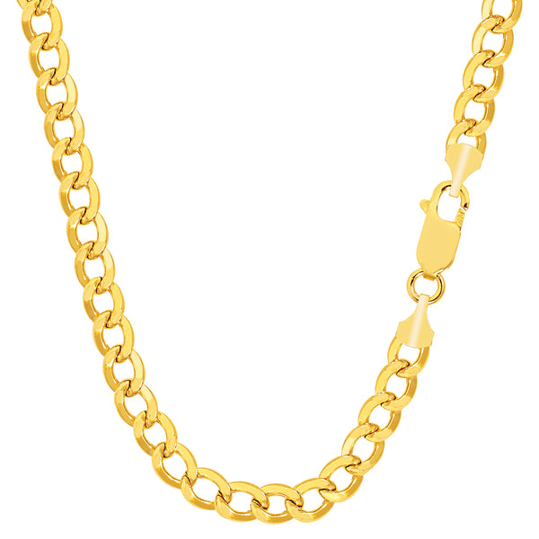 14k Yellow Gold Curb Hollow Chain Necklace, 3.6mm