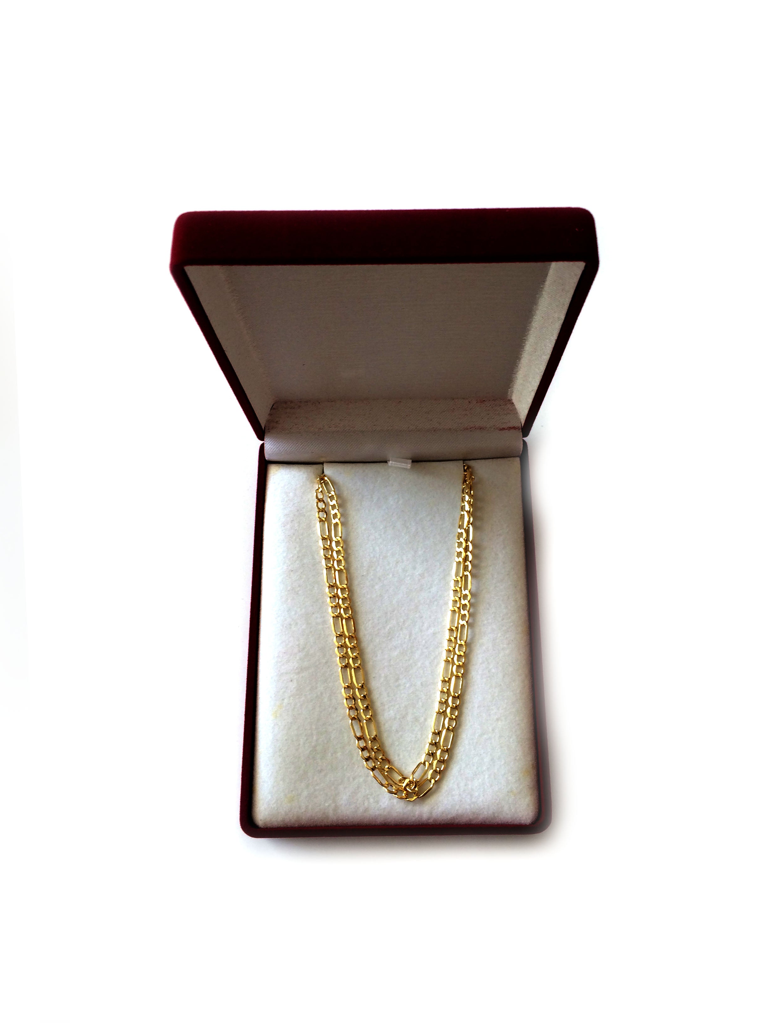 14k Yellow Gold Hollow Figaro Chain Necklace, 3.5mm fine designer jewelry for men and women