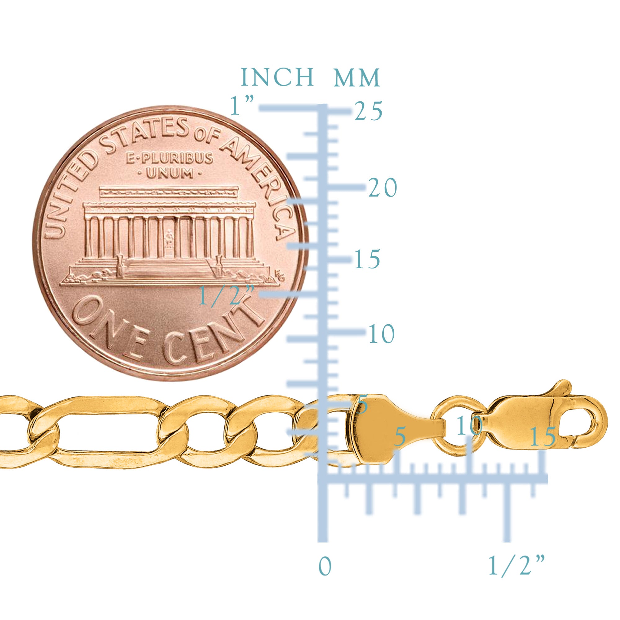 14k Yellow Gold Hollow Figaro Chain Bracelet, 5.4mm, 8.5"