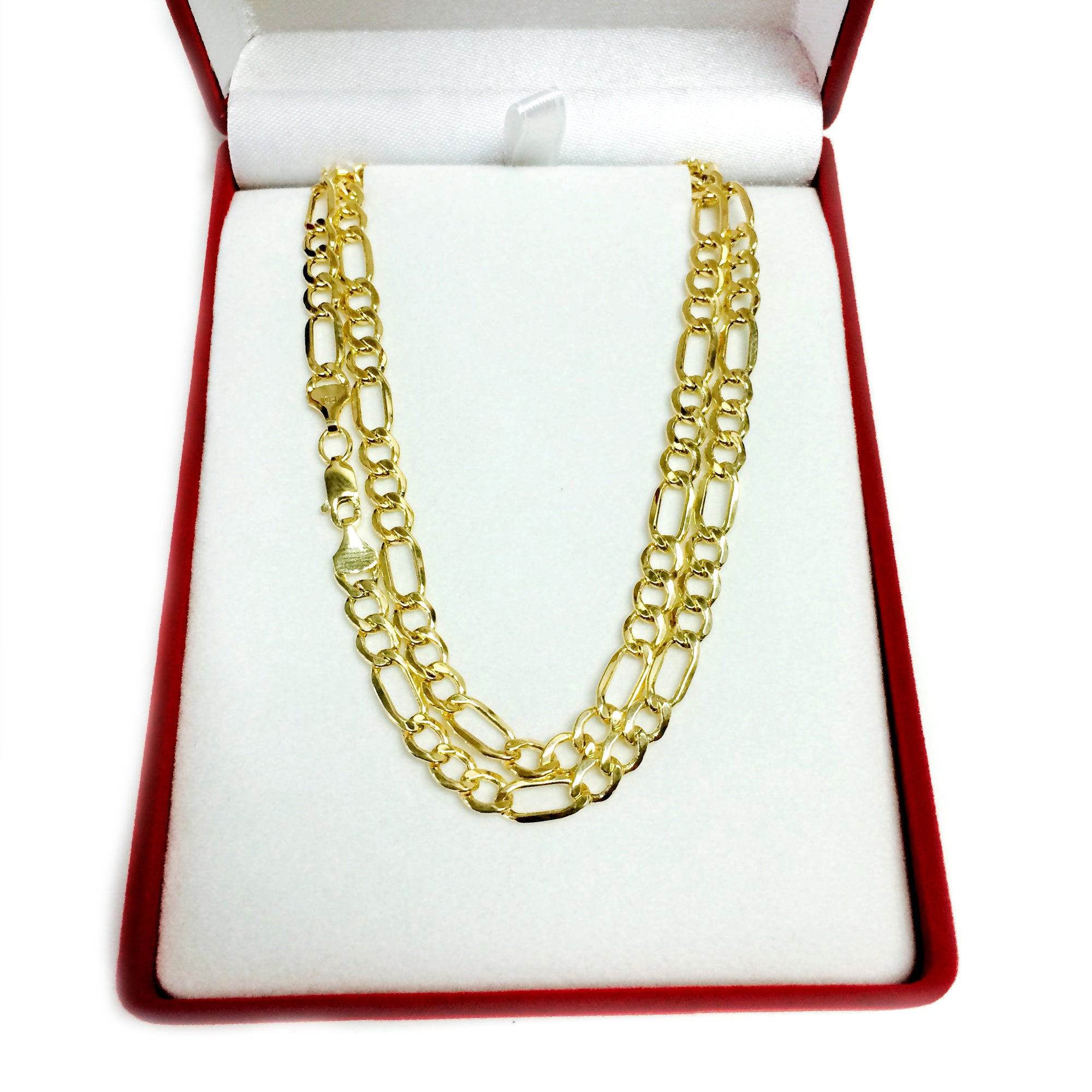 Collar de cadena Figaro hueca de oro amarillo de 14 k, joyería fina de diseño de 5,4 mm para hombres y mujeres