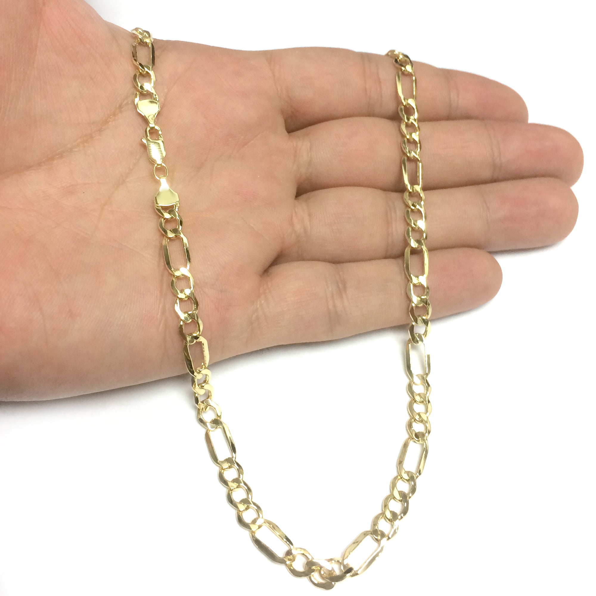 14k Yellow Gold Hollow Figaro Chain Necklace, 5.4mm