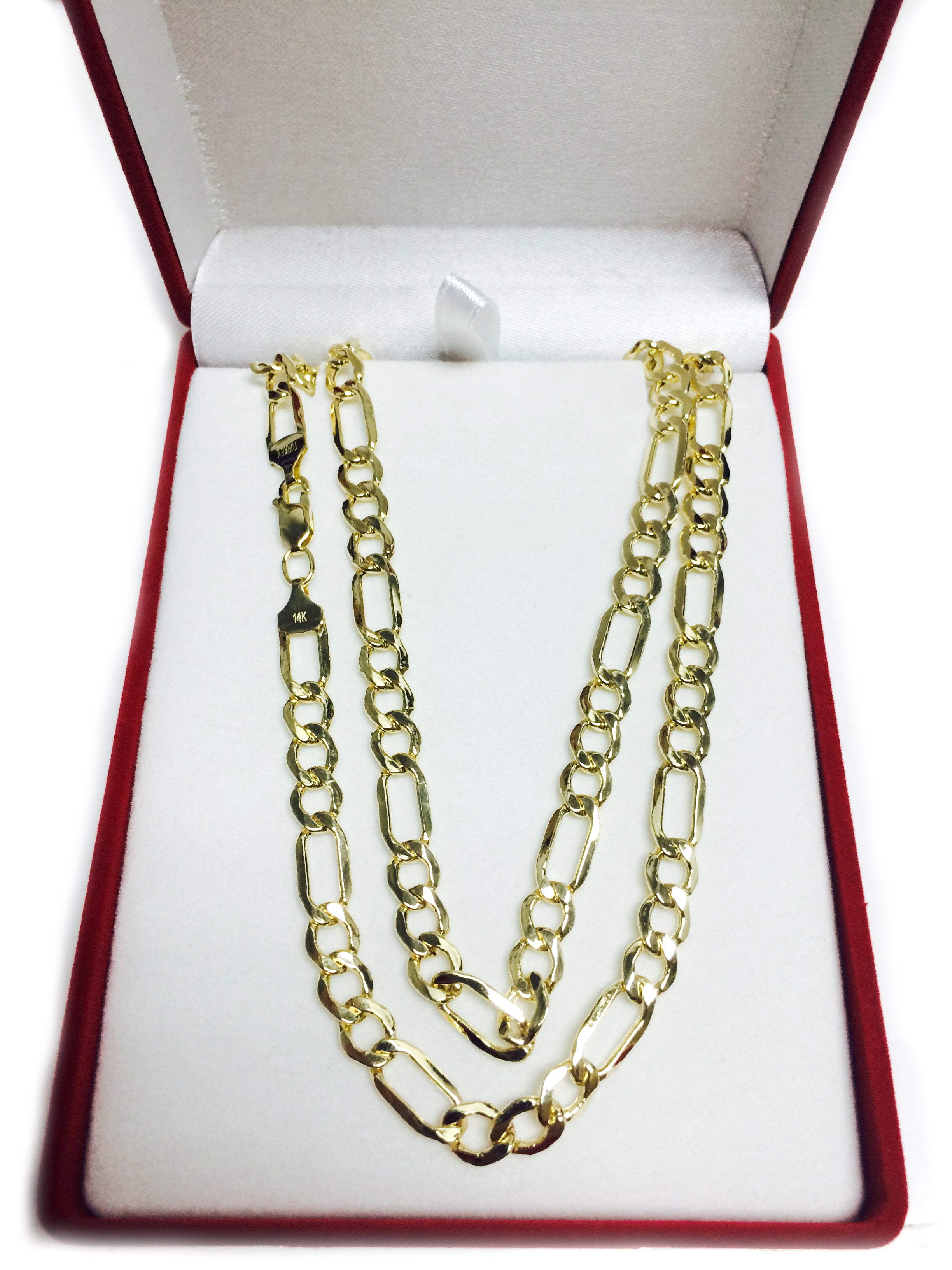 Collar de cadena Figaro hueca de oro amarillo de 14 k, joyería fina de diseño de 6,5 mm para hombres y mujeres