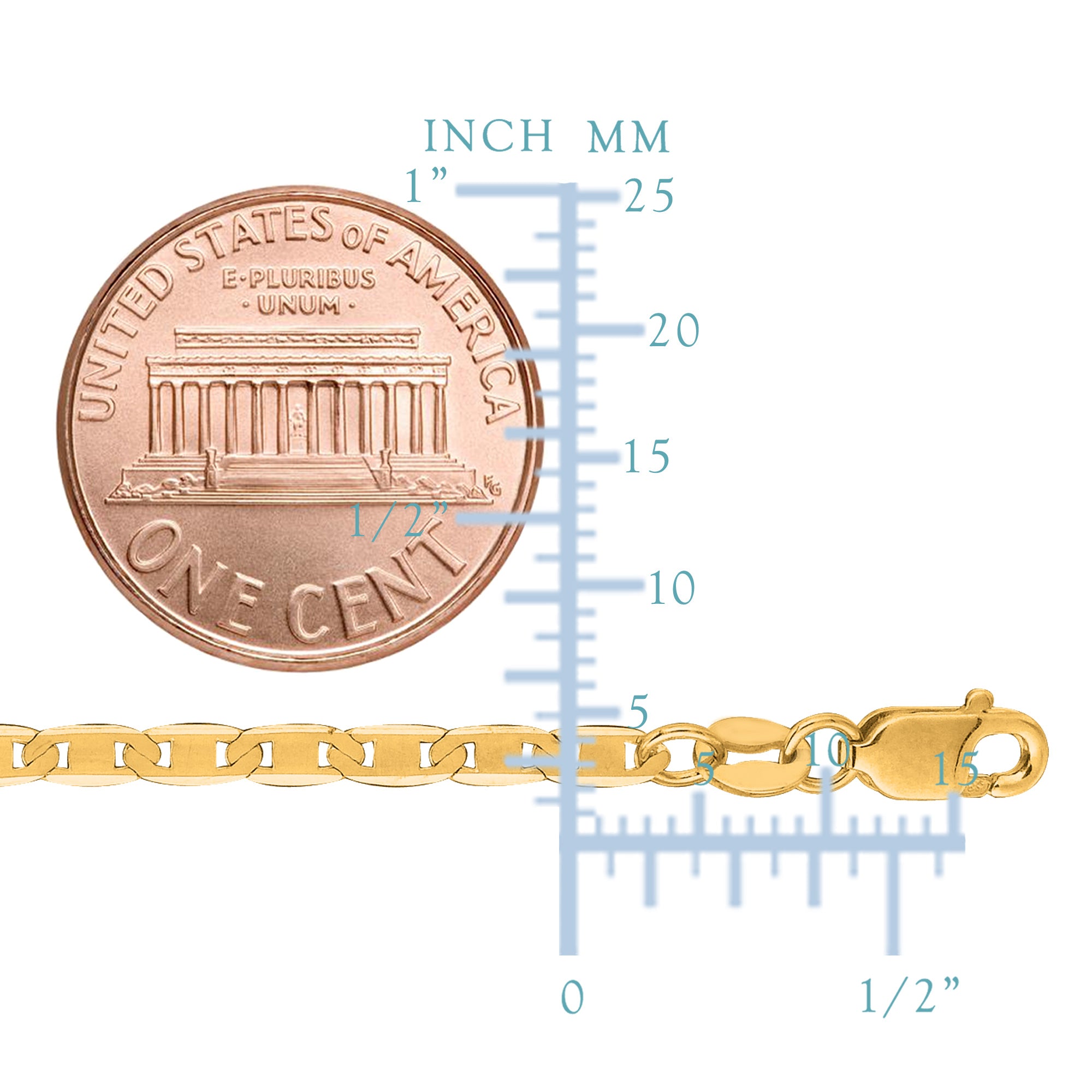 14k gult gull Mariner Link Chain Halskjede, 3,2 mm fine designersmykker for menn og kvinner
