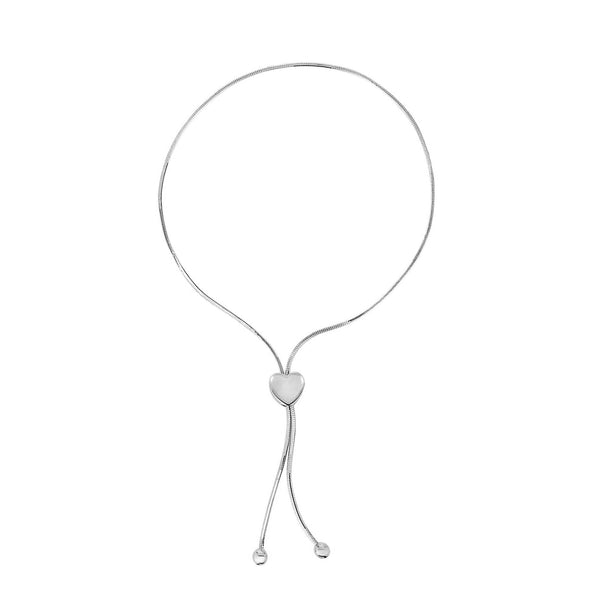Lariat Type With Heart Clasp Bolo Adjustable Bracelet In 14K White Gold, 9.25"