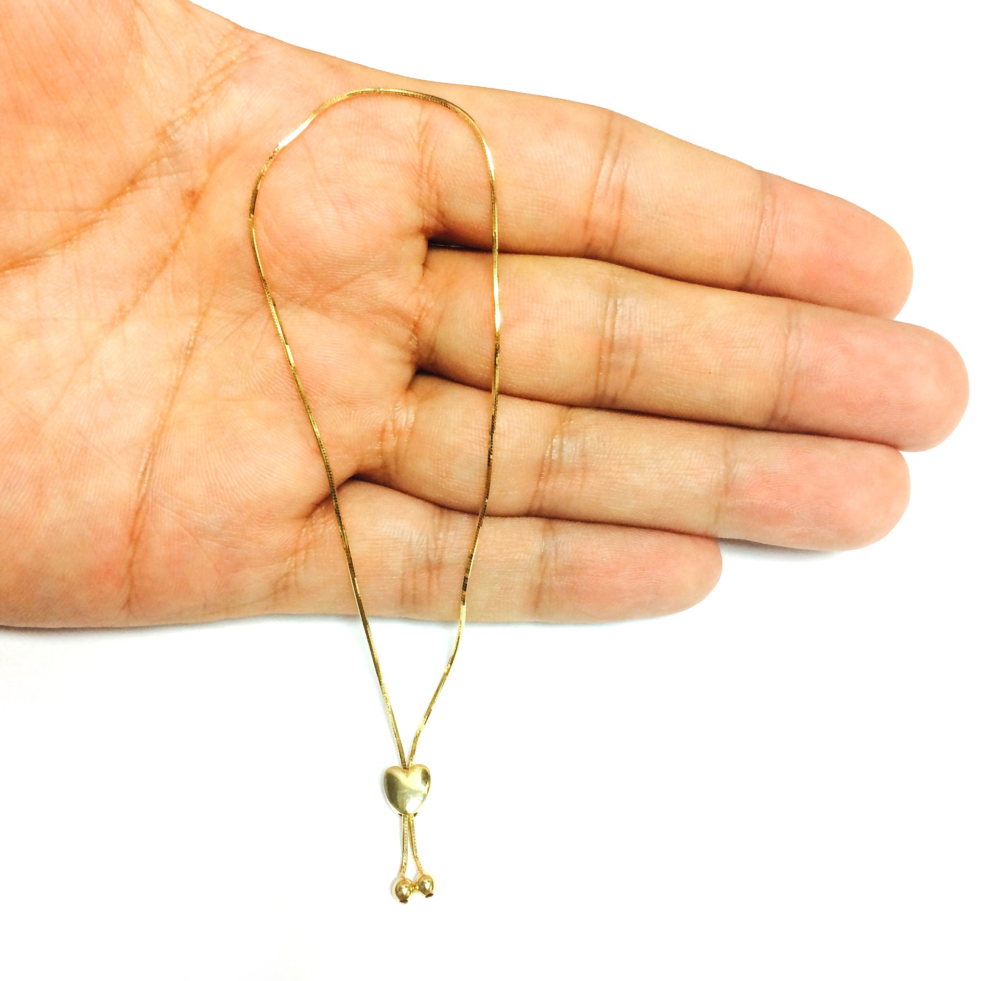 Lariat Type With Heart Clasp Bolo Friendship Adjustable Bracelet In 14K Yellow Gold, 9.25"