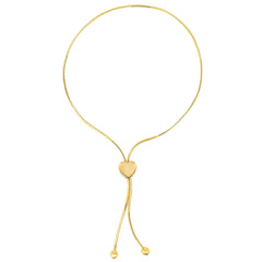 Lariat Type With Heart Clasp Bolo Friendship Adjustable Bracelet In 14K Yellow Gold, 9.25"