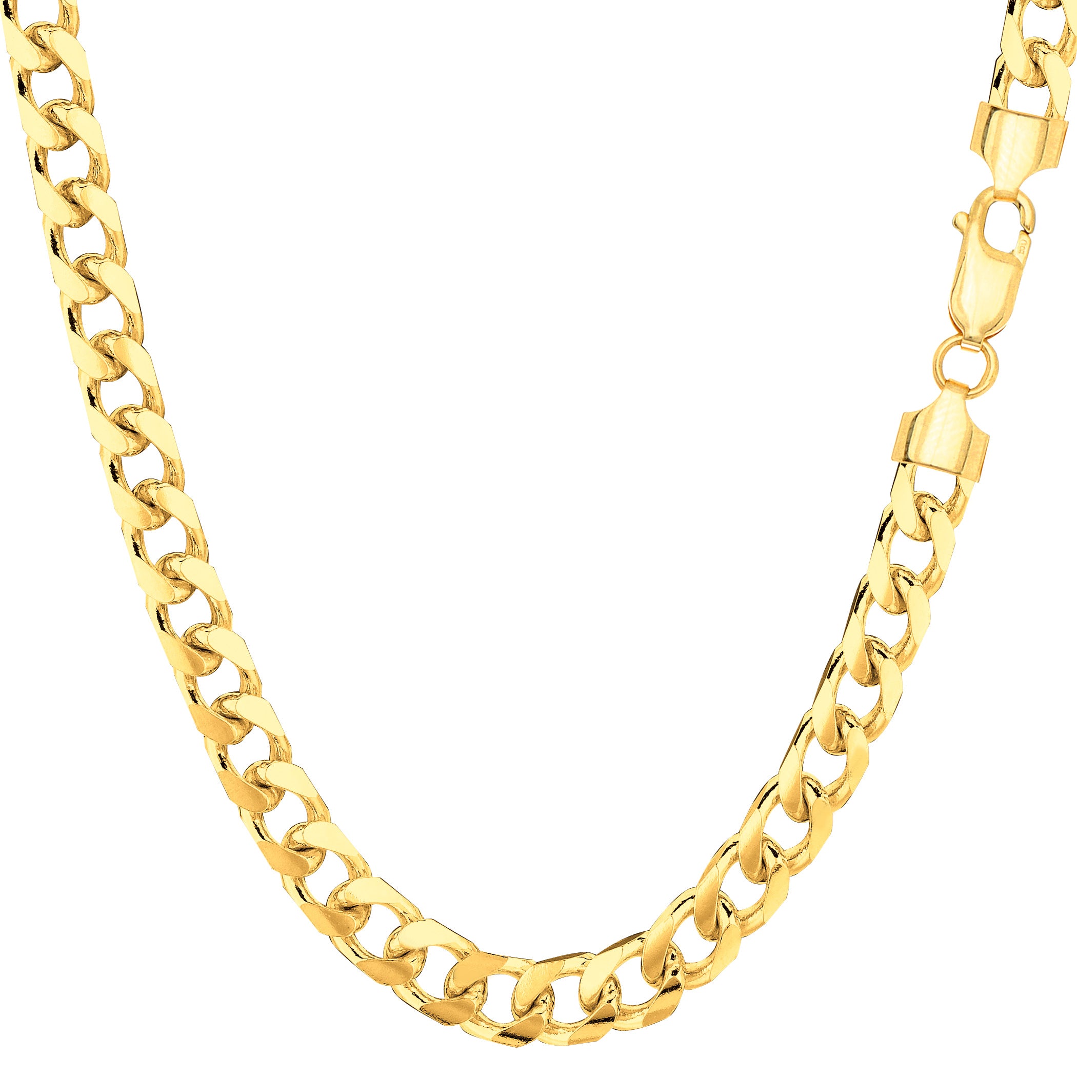 14k gult gull Miami Cuban Link Chain Halskjede, Bredde 4,4 mm fine designersmykker for menn og kvinner
