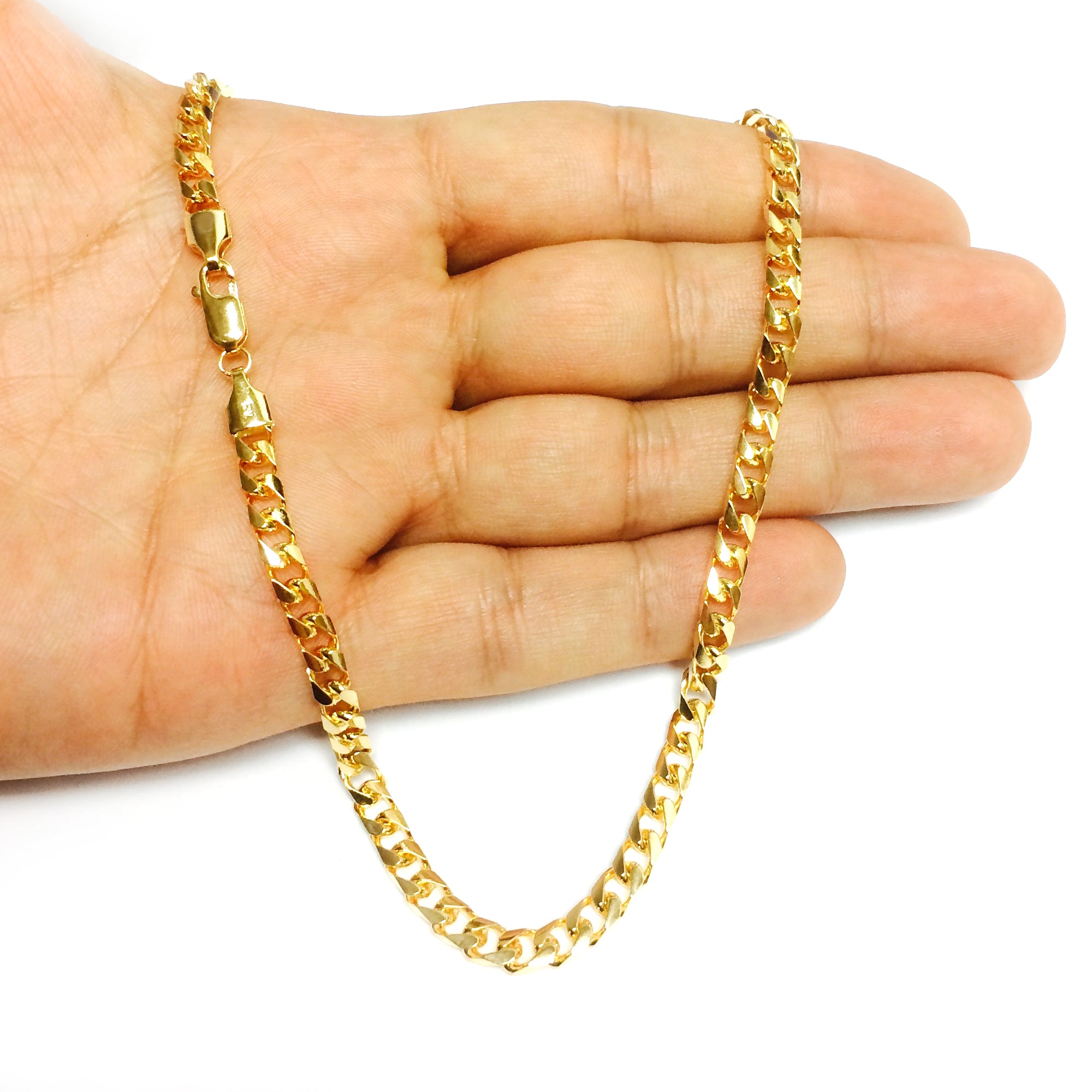 14 k gult massivt guld Miami Cuban Link Chain Herrarmband, 5 mm, 8,5" fina designersmycken för män och kvinnor