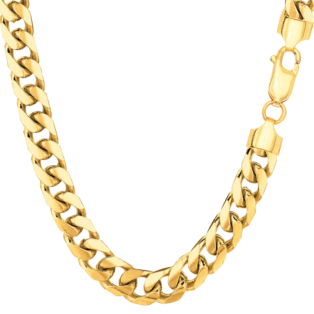 14k gult guld Miami Cuban Link Chain Halsband, bredd 6,9 mm fina designersmycken för män och kvinnor