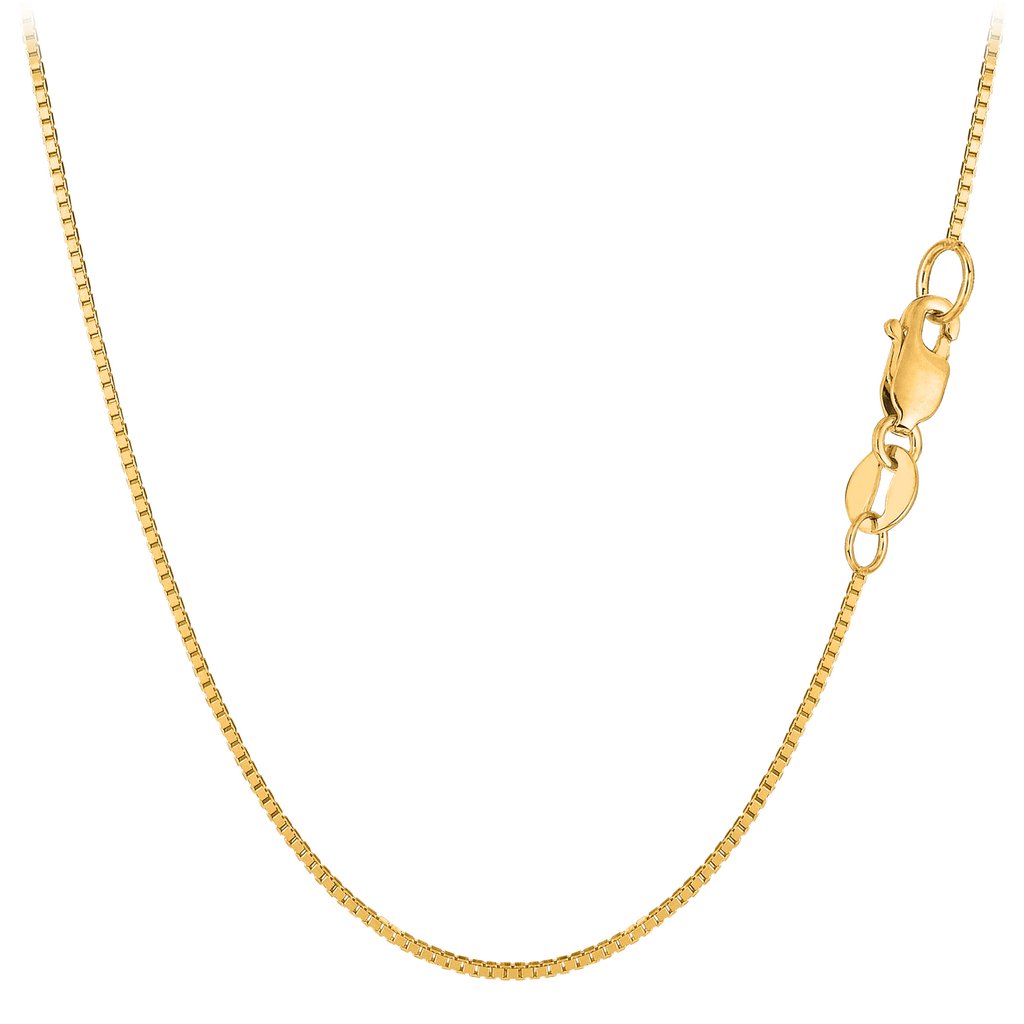 18k Yellow Solid Gold Mirror Box Chain Necklace, 0.6mm fine designer jewelry for men and women