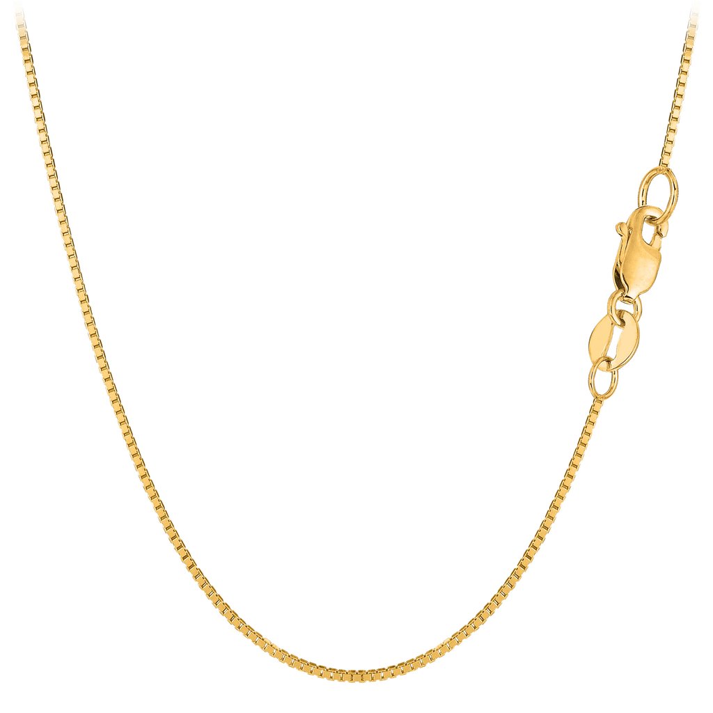 18k Yellow Solid Gold Mirror Box Chain Necklace, 0.8mm