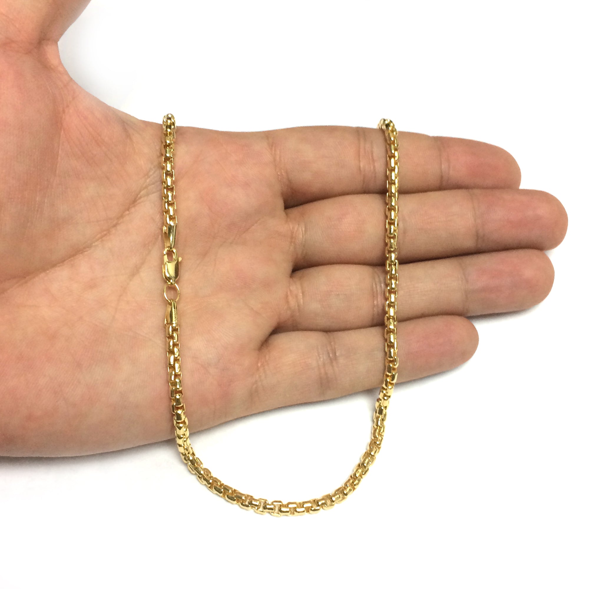 14K Yellow Gold Filled Round Box Chain Necklace, 3.4mm Wide