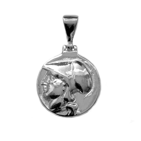 Sterling Silver Athena Greek Goddess Pendant, Diameter 20mm