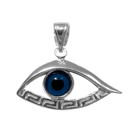 Sterling Silver Greek Key Evil Eye Meandros Pendant