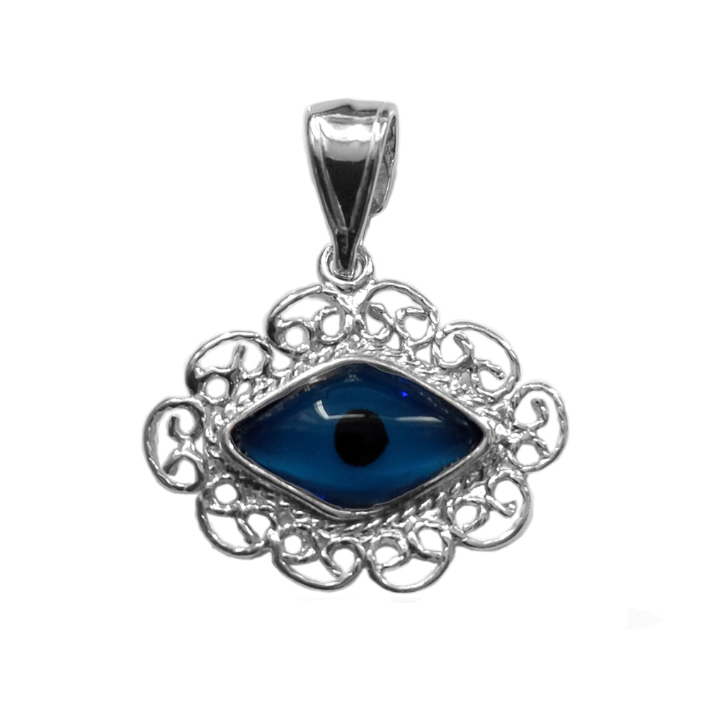 Sterling Silver Filigree Style Evil Eye Pendant Charm fine designer jewelry for men and women
