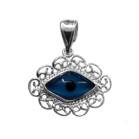Sterling Silver Filigree Style Evil Eye Pendant Charm