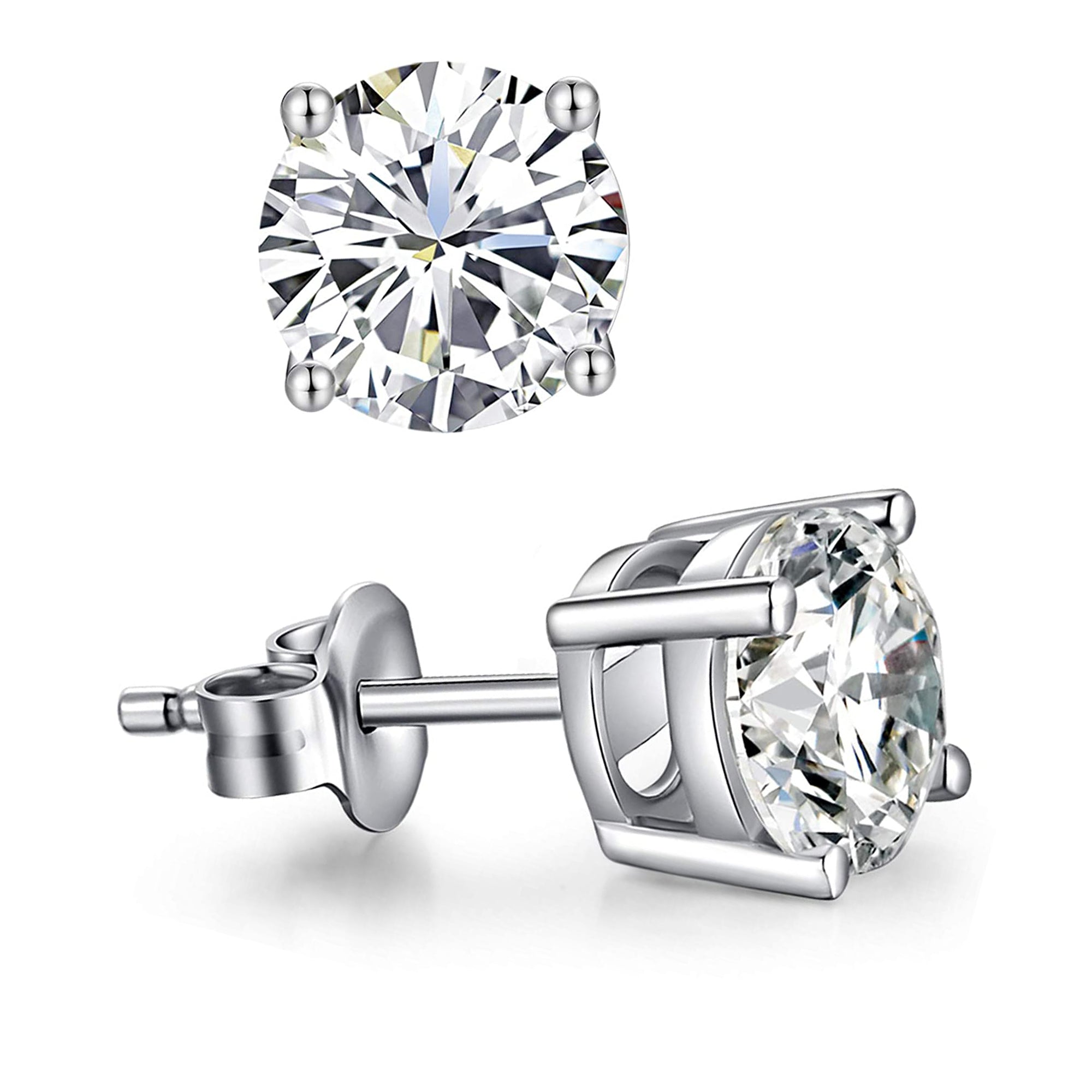 Sterling Sølv Rhodium Finish Runde Cubic Zirconia Stud Øreringe fine designer smykker til mænd og kvinder