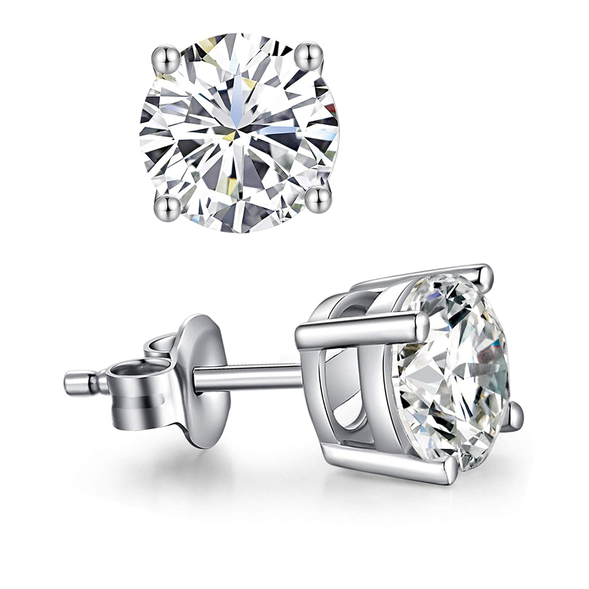 Sterling Silver Rhodium Finish Round Cubic Zirconia Stud Earring