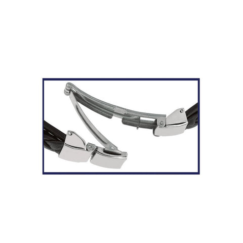 Mens Breaded Dark Leather Bracelet With Stainless Steel And Deployment Clasp, 8.5"