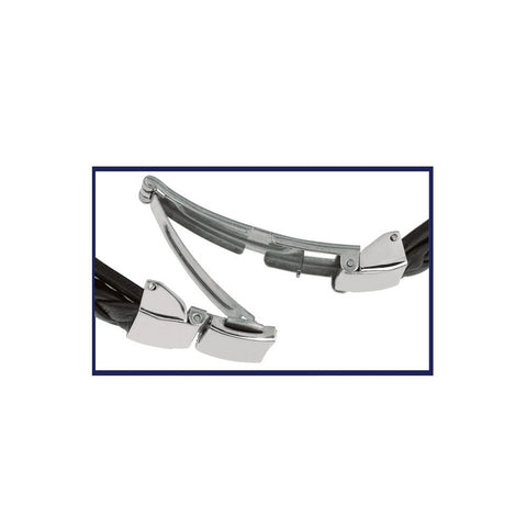 Mens Dark Leather Bracelet With Stainless Steel Skulls And Deployment Clasp, 8.5"