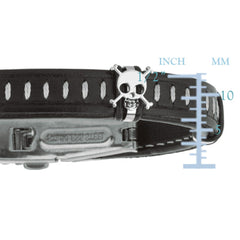 Mens Dark Leather Bracelet With Stainless Steel Skulls And Deployment Clasp, 8.5"