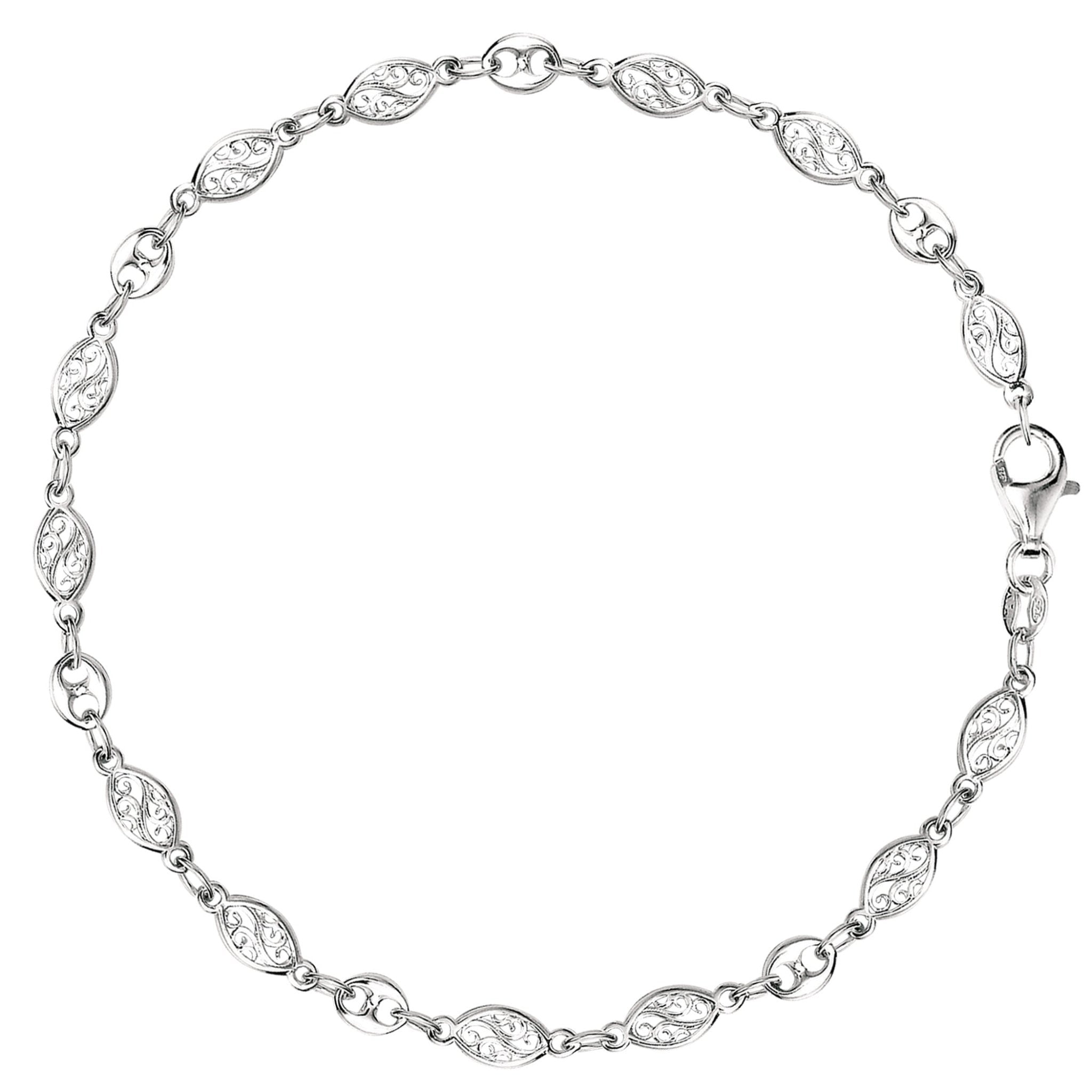 Mixed Filigree And Mariner Link Chain Anklet In Sterling Silver - JewelryAffairs
