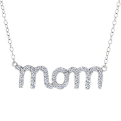 Mom Logo And CZ Necklace In Sterling Silver, 18" - JewelryAffairs