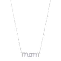 Mom Logo And CZ Necklace In Sterling Silver, 18" - JewelryAffairs