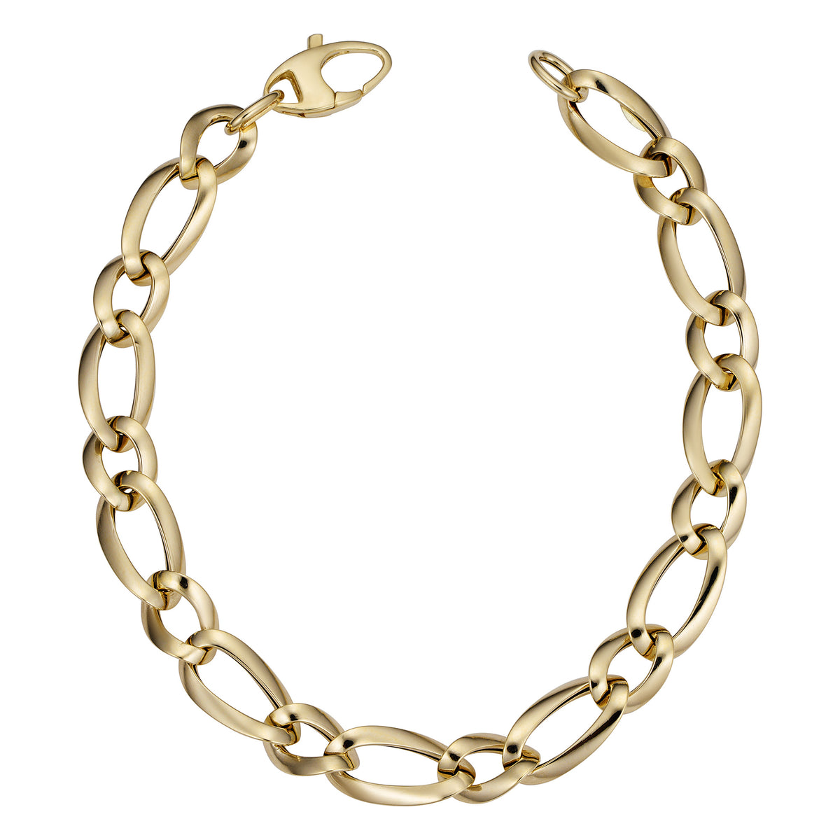 Bracciale a maglie alternate in oro giallo 14k, gioielli di alta qualità da 7,5" per uomini e donne