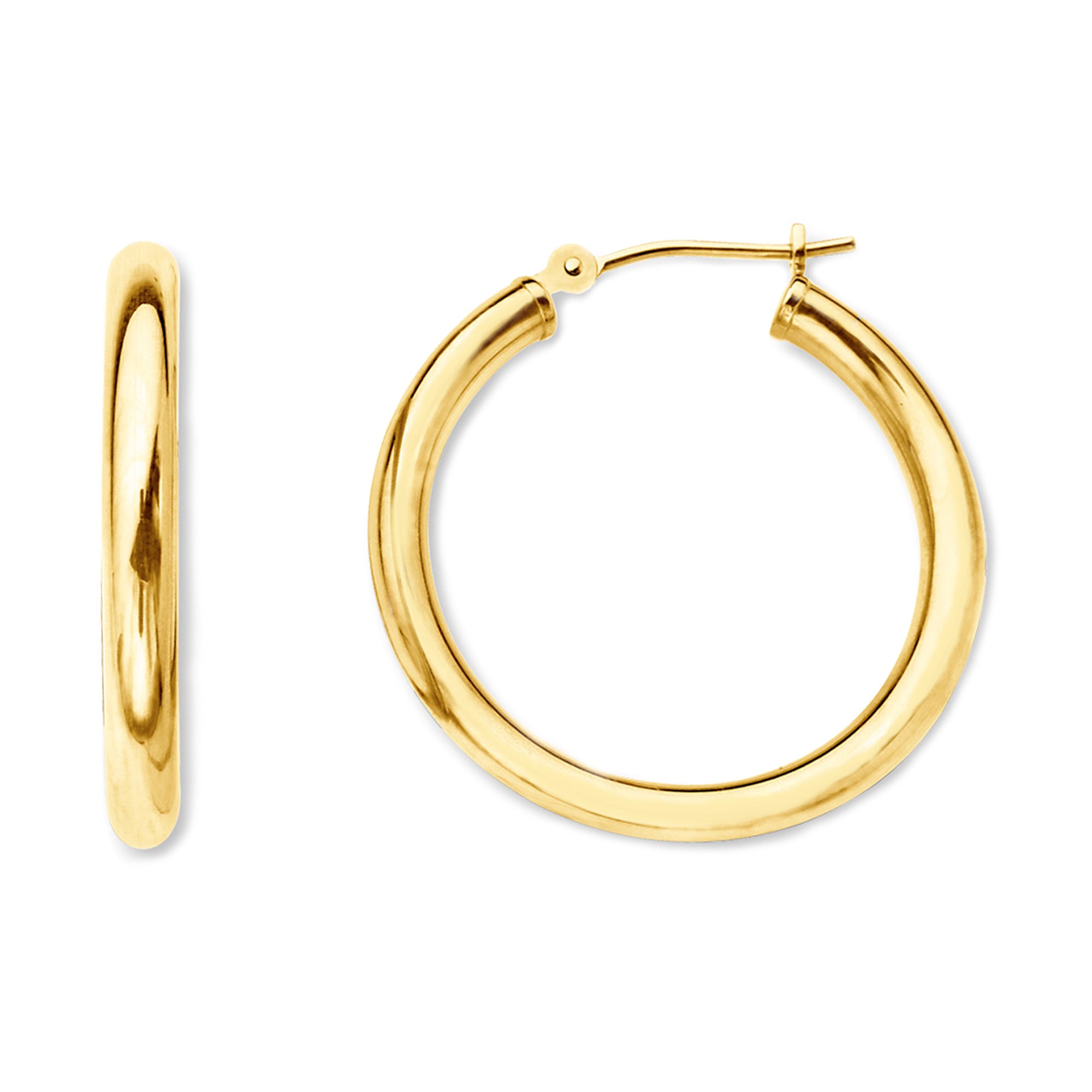 14K Yellow Gold 2MM Shiny Round Tube Hoop Earrings fine designer jewelry for men and women