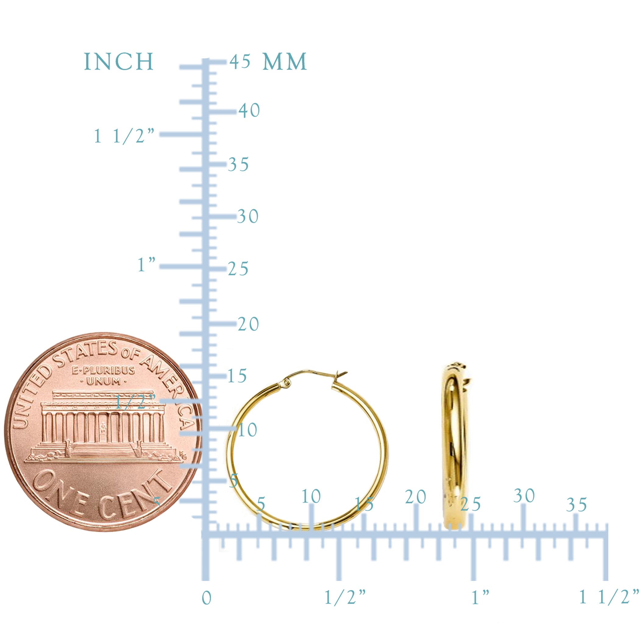 14K gult guld 2MM glänsande runda rörbågeörhängen fina designersmycken för män och kvinnor