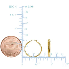 14K gult gull 2MM skinnende runde bøyleøreringer fine designersmykker for menn og kvinner