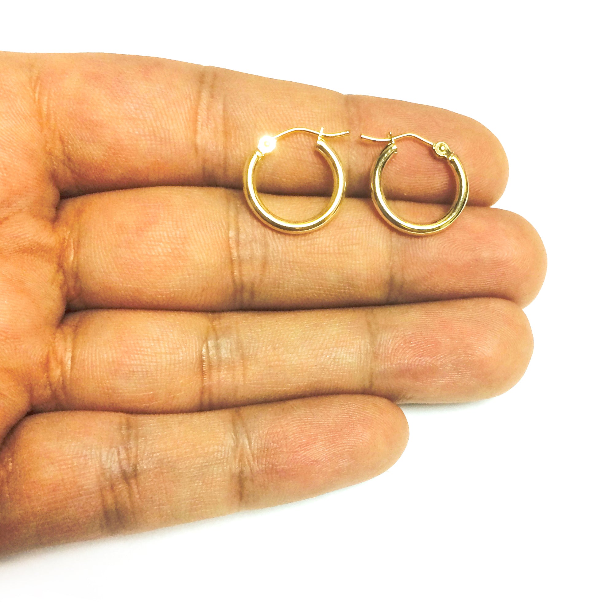 14K Yellow Gold 2MM Shiny Round Tube Hoop Earrings fine designer jewelry for men and women