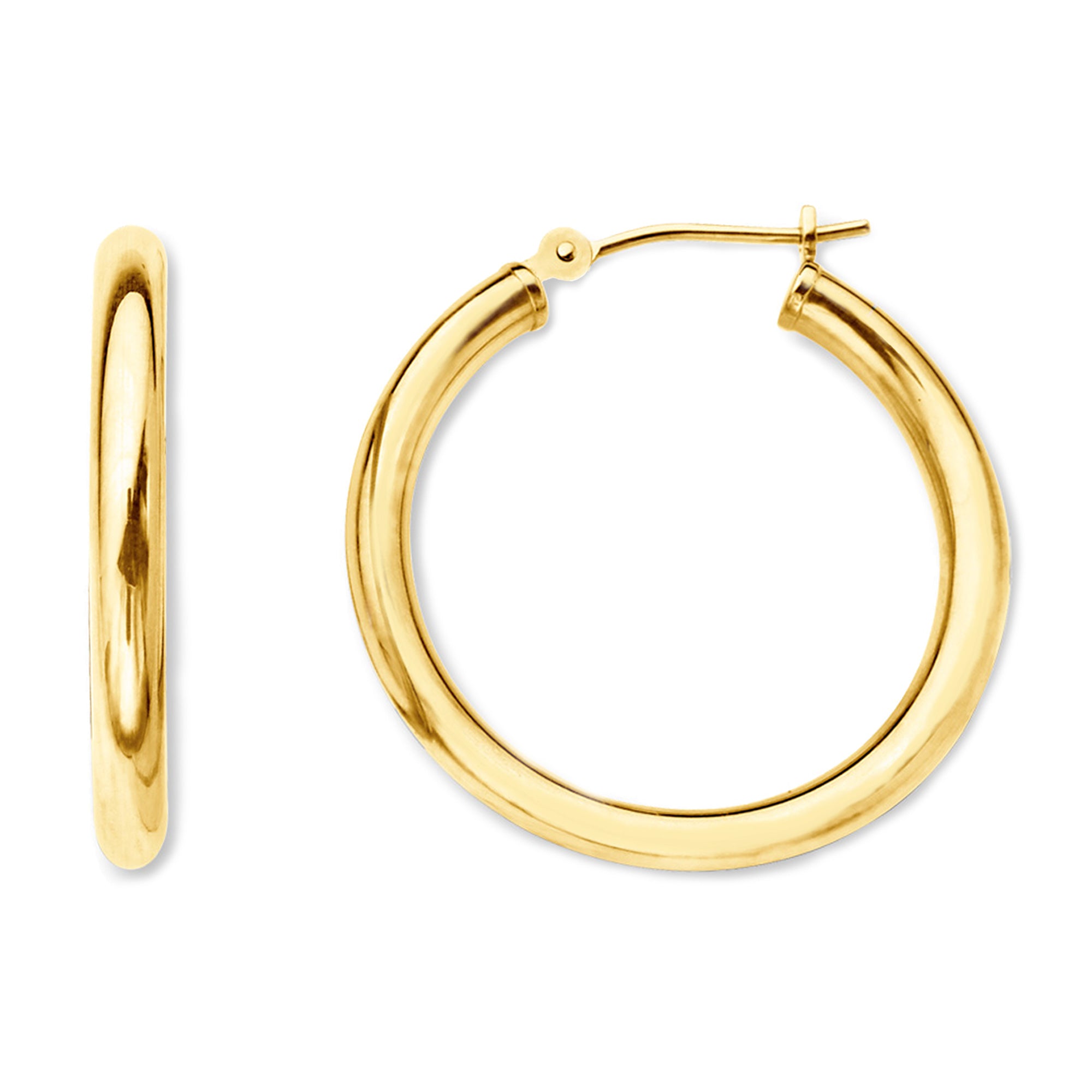 Pendientes de aro de tubo redondo brillante de oro amarillo de 14 quilates de 2 mm, joyería fina de diseño para hombres y mujeres