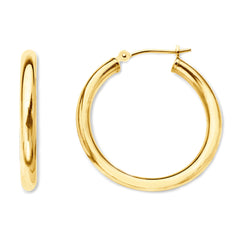 14K Yellow Gold 2MM Shiny Round Tube Hoop Earrings fine designer jewelry for men and women