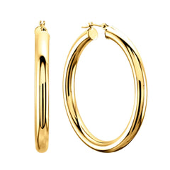 Pendientes de aro de tubo redondo brillante de oro amarillo de 14 quilates de 3 mm, joyería fina de diseño para hombres y mujeres