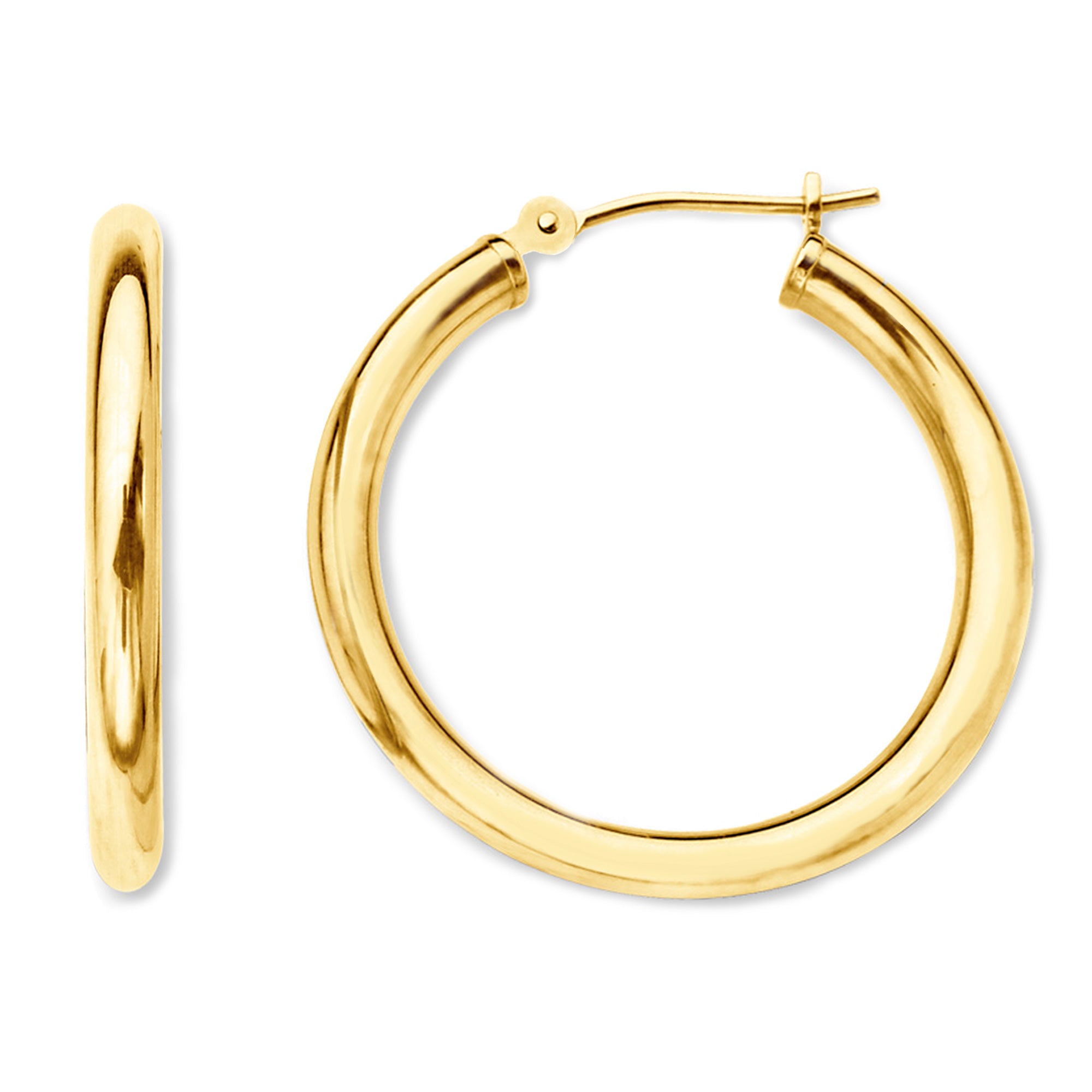 14K Yellow Gold 2MM Shiny Round Tube Hoop Earrings fine designer jewelry for men and women