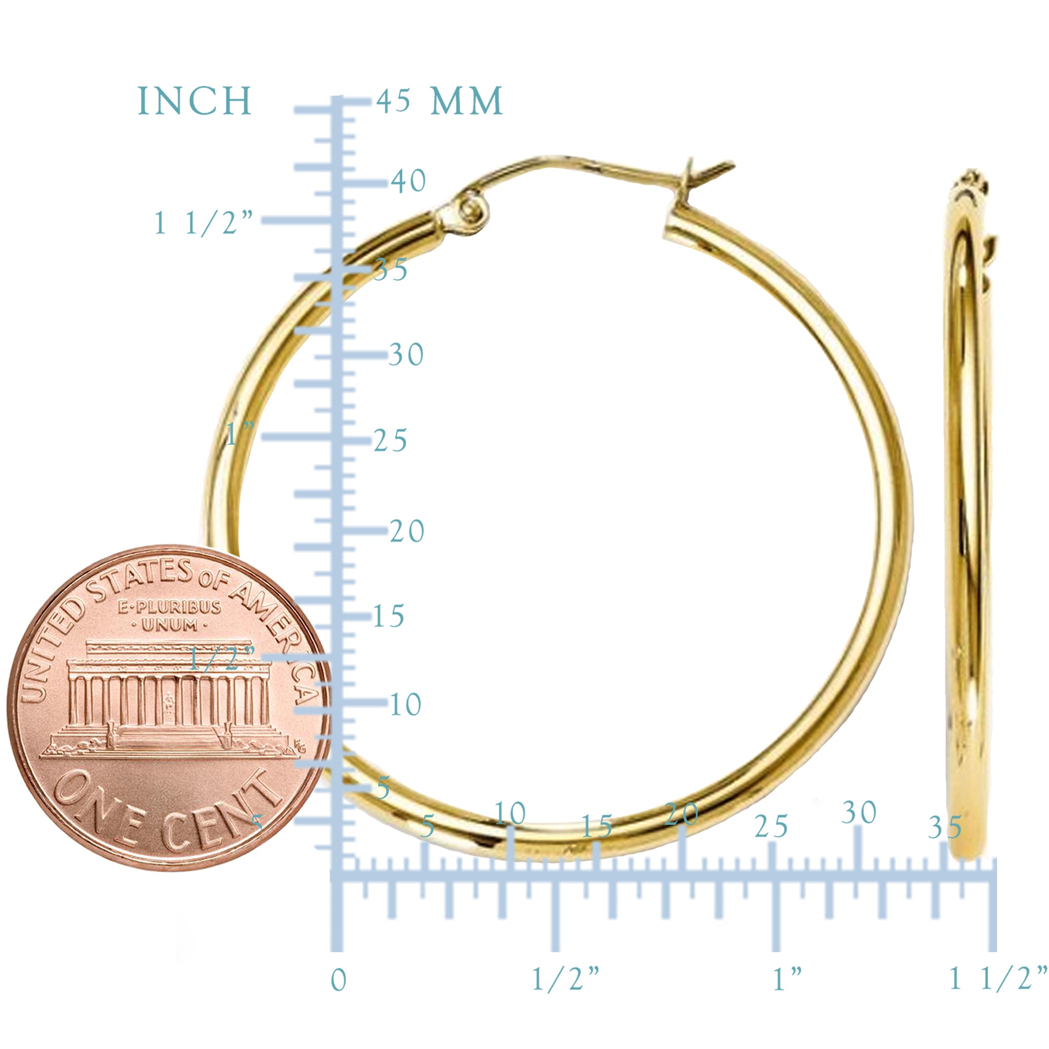 14K gult guld 2MM glänsande runda rörbågeörhängen fina designersmycken för män och kvinnor