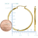 14K Yellow Gold 2MM Shiny Round Tube Hoop Earrings