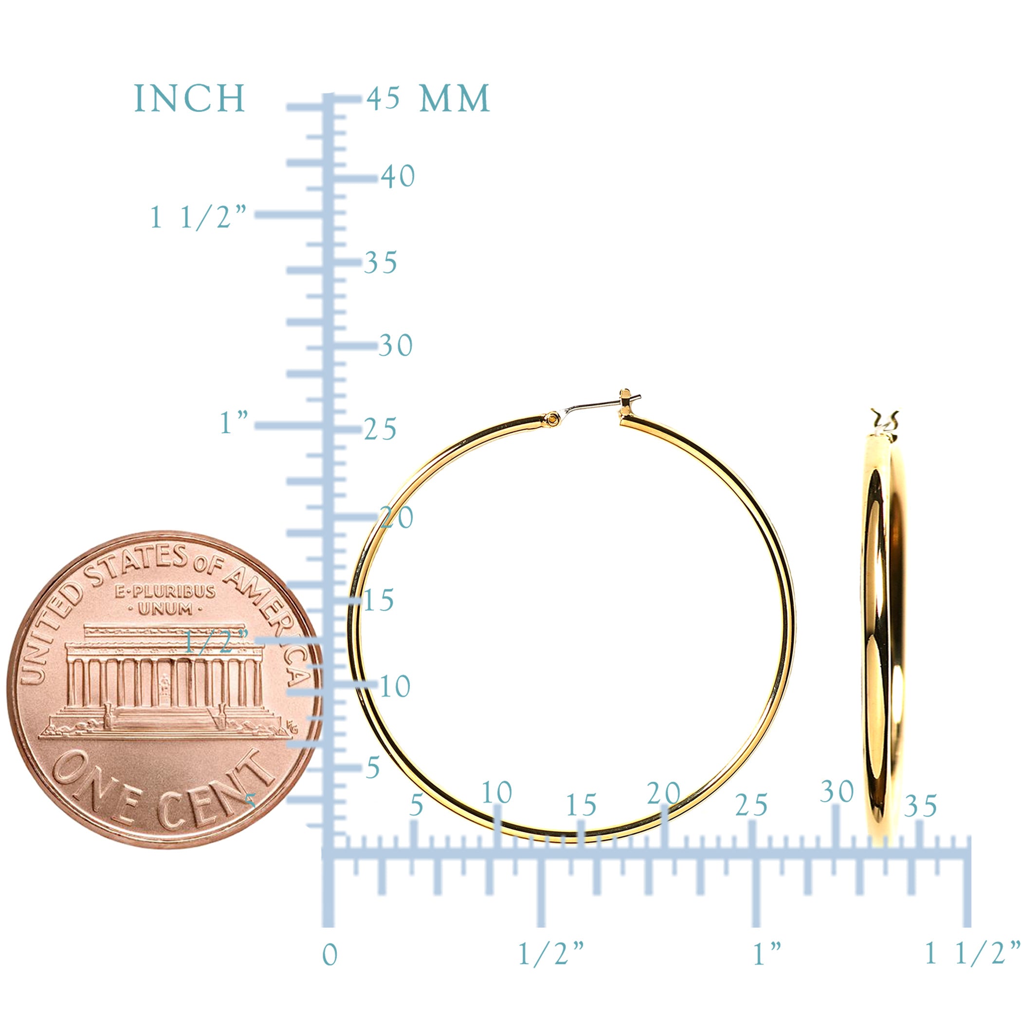 14k gult guld 1,5 mm glänsande runda rörbågeörhängen fina designersmycken för män och kvinnor