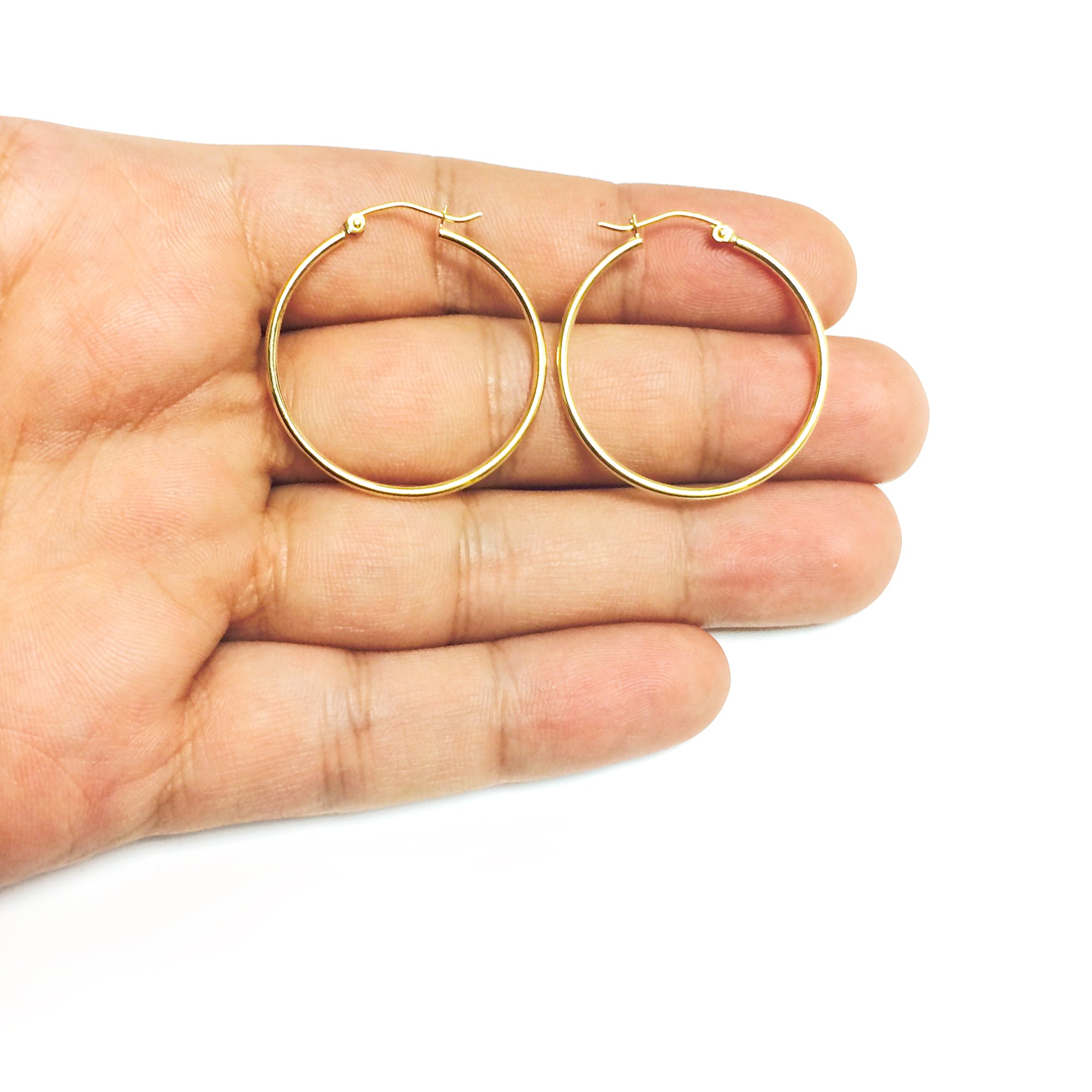 14k Yellow Gold 1.5mm Shiny Round Tube Hoop Earrings fine designer jewelry for men and women