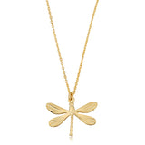 14K Yellow Gold Dragonfly Pendant Necklace, 18"