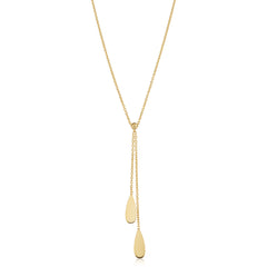 14K Yellow Gold Double Teardrop Charms On 18" Lariat Necklace fine designer jewelry for men and women